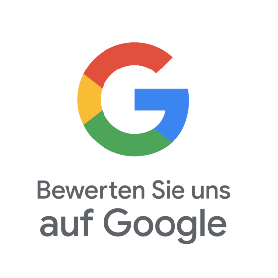 Logo von Google mit dem Text "Bewerten Sie uns auf Google".
